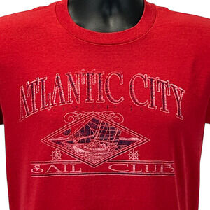 Vintage 80s Atlantic City Sail Club T Shirt New Jersey Yachting Red Mens S Small